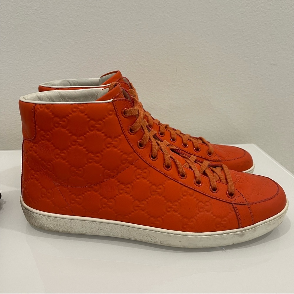 GUCCI MEN HIGH TOP ORANGE SNEAKERS - Picture 7 of 12